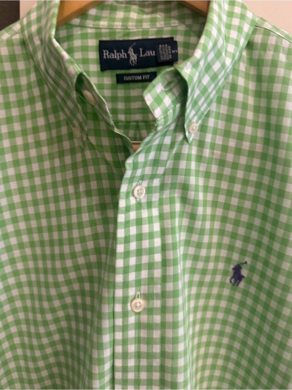 Ralph Lauren Men’s Green and White Gingham Button-Down Shirt custom fit
